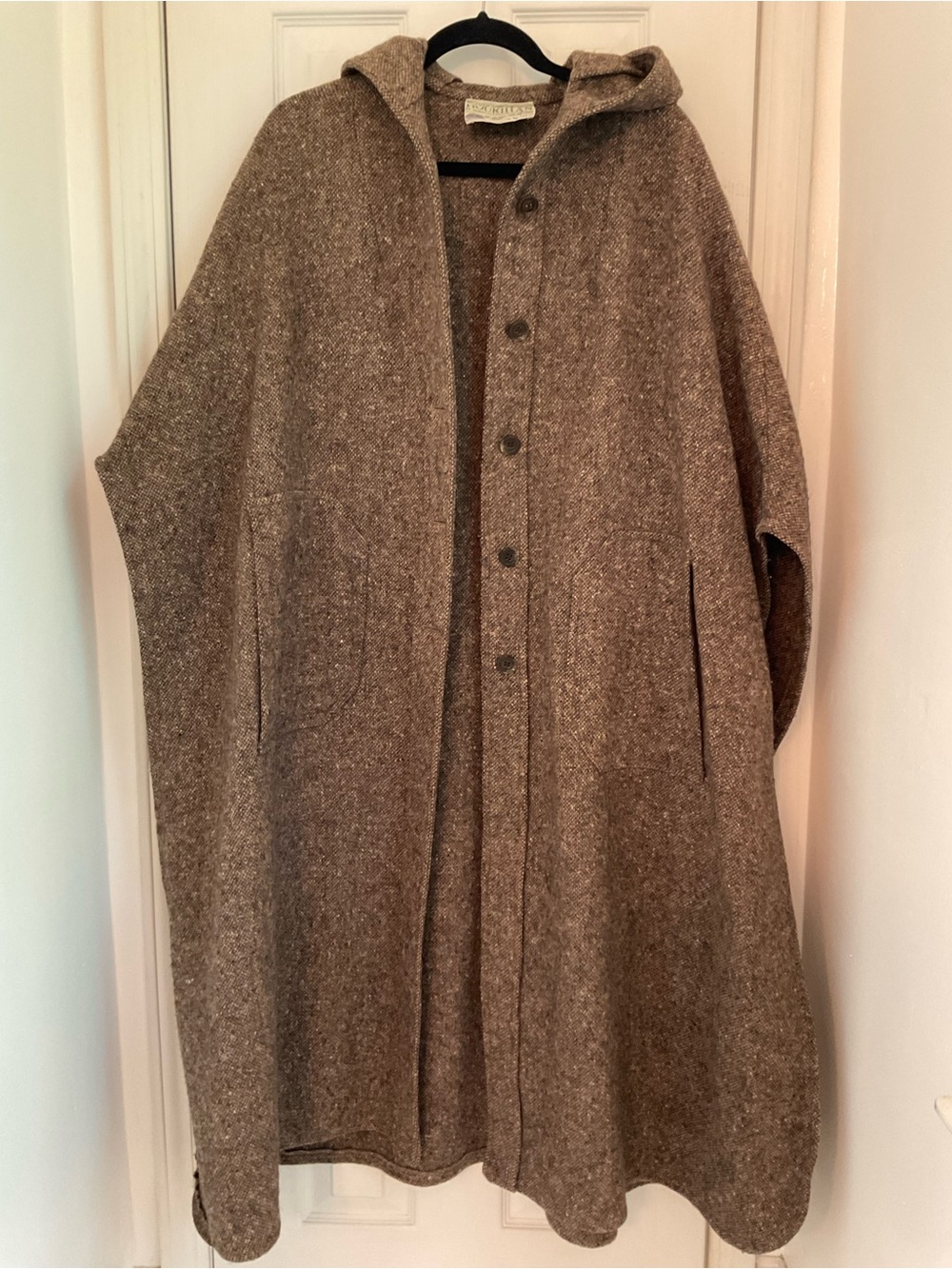 Wool Hooded Cape Coat in Heathered Brown wool Ireland 36” chest